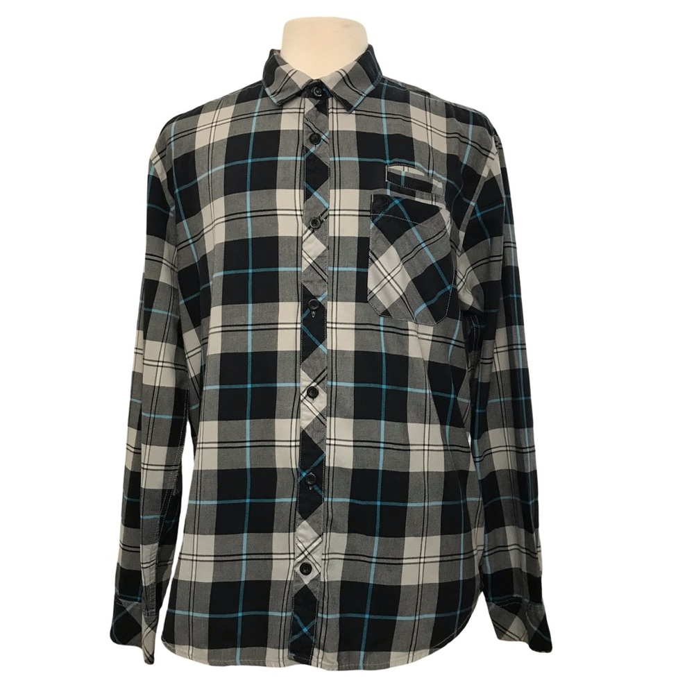 Aeropostal button up Shirt Men’s Size XL Black Plaid Long Sleeve’s Collared Neck